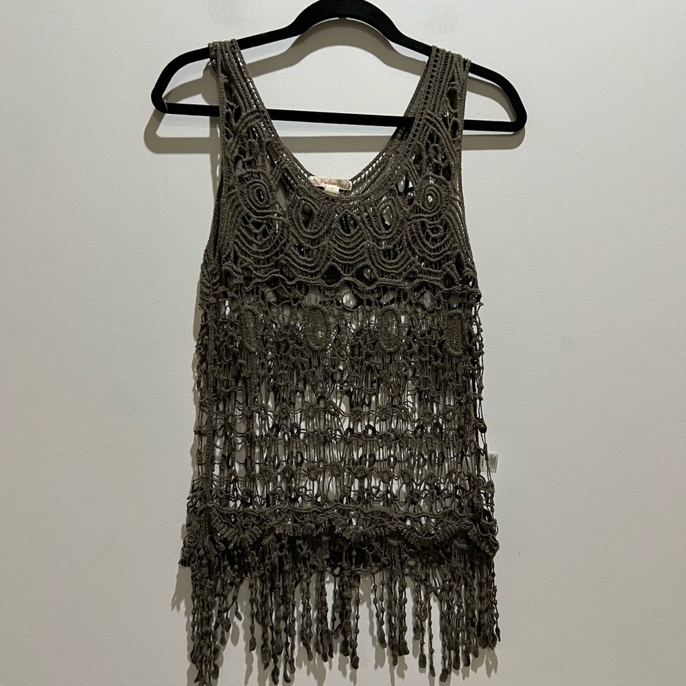 Crochet Fringe Tank Top Green
